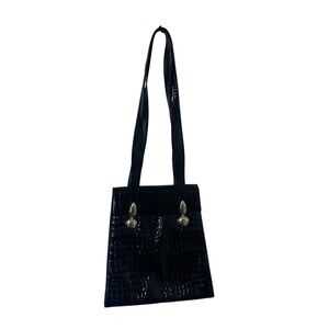 Vintage Jean Michel Nouveau Vegan Crocodile Bag Black Gold Hardware